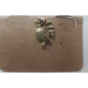 Rooster Pin Gold Tone Vest Hat Lapel Pin Pinback Vintage